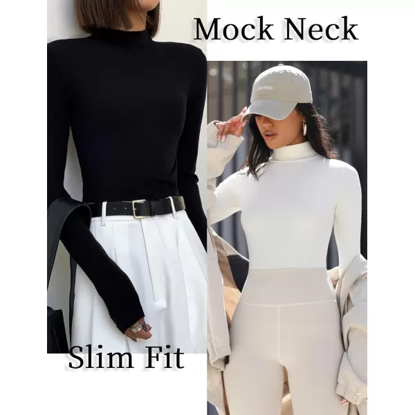 Ekouaer 3 Pack Turtleneck Shirt Women Long Sleeve Mock Neck Slim Fit Tops Winter Thermal Base Layer Soft Stretch UndershirtsLight KhakiWhiteBlack