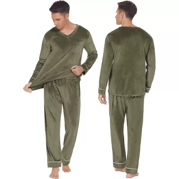 Ekouaer Couples Matching Pajamas Sets Velvet PJs Set for Men and Women Velour Long Sleeve Sleepwear SXXLMen Army Green