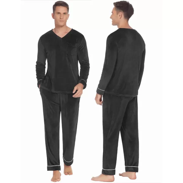 Ekouaer Couples Matching Pajamas Sets Velvet PJs Set for Men and Women Velour Long Sleeve Sleepwear SXXLMen Black