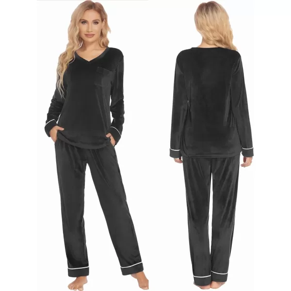 Ekouaer Couples Matching Pajamas Sets Velvet PJs Set for Men and Women Velour Long Sleeve Sleepwear SXXLMen Black