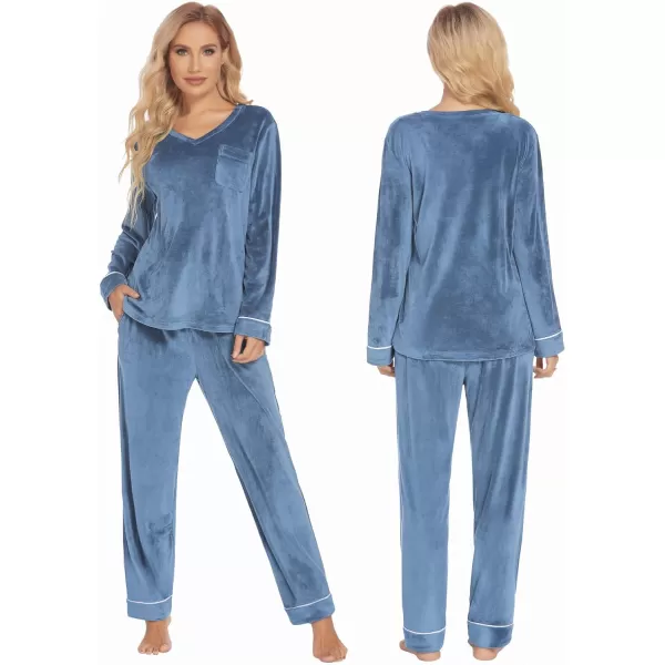 Ekouaer Couples Matching Pajamas Sets Velvet PJs Set for Men and Women Velour Long Sleeve Sleepwear SXXLMen Blue