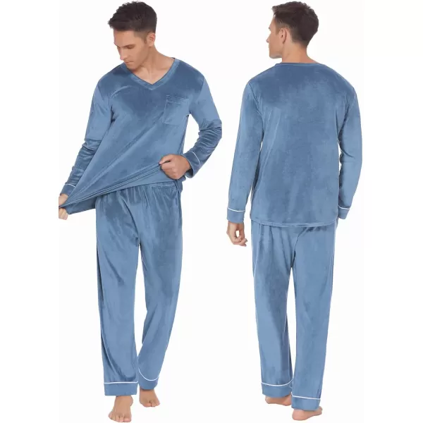 Ekouaer Couples Matching Pajamas Sets Velvet PJs Set for Men and Women Velour Long Sleeve Sleepwear SXXLMen Blue