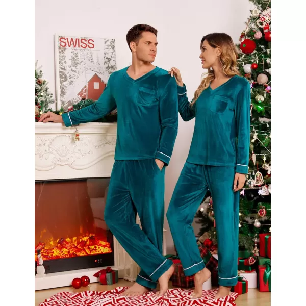 Ekouaer Couples Matching Pajamas Sets Velvet PJs Set for Men and Women Velour Long Sleeve Sleepwear SXXLMen Dark Green