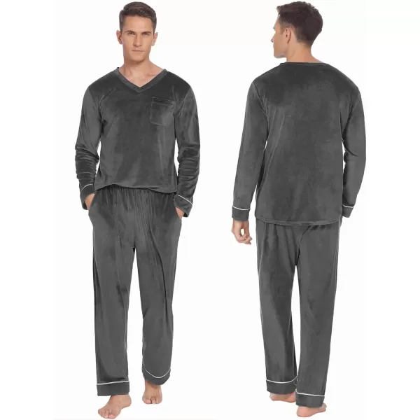 Ekouaer Couples Matching Pajamas Sets Velvet PJs Set for Men and Women Velour Long Sleeve Sleepwear SXXLMen Deep Gray