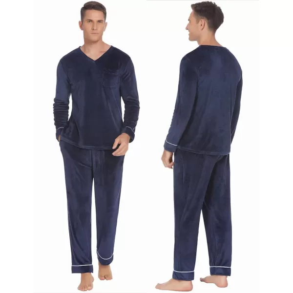 Ekouaer Couples Matching Pajamas Sets Velvet PJs Set for Men and Women Velour Long Sleeve Sleepwear SXXLMen Navy