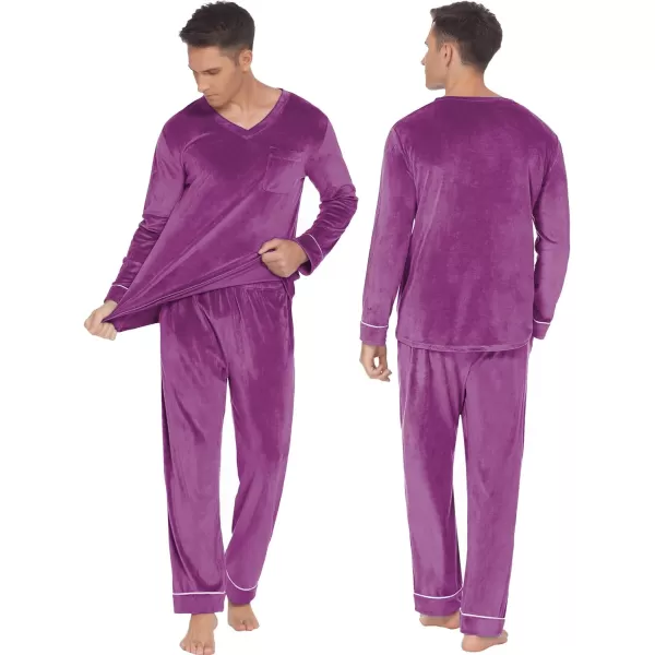 Ekouaer Couples Matching Pajamas Sets Velvet PJs Set for Men and Women Velour Long Sleeve Sleepwear SXXLMen Purple