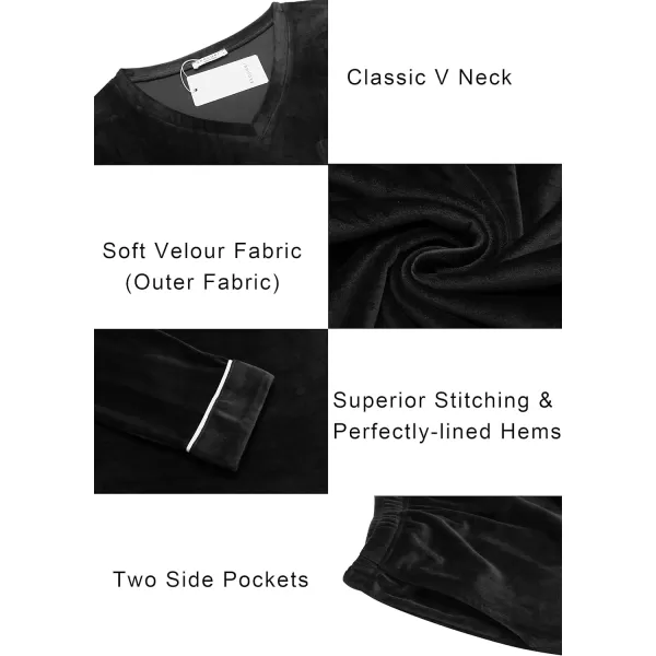 Ekouaer Couples Matching Pajamas Sets Velvet PJs Set for Men and Women Velour Long Sleeve Sleepwear SXXLWomen Black