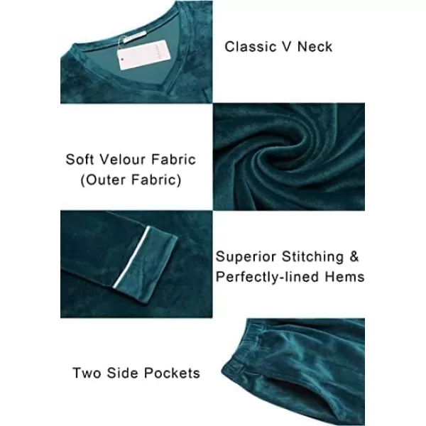 Ekouaer Couples Matching Pajamas Sets Velvet PJs Set for Men and Women Velour Long Sleeve Sleepwear SXXLWomen Dark Green