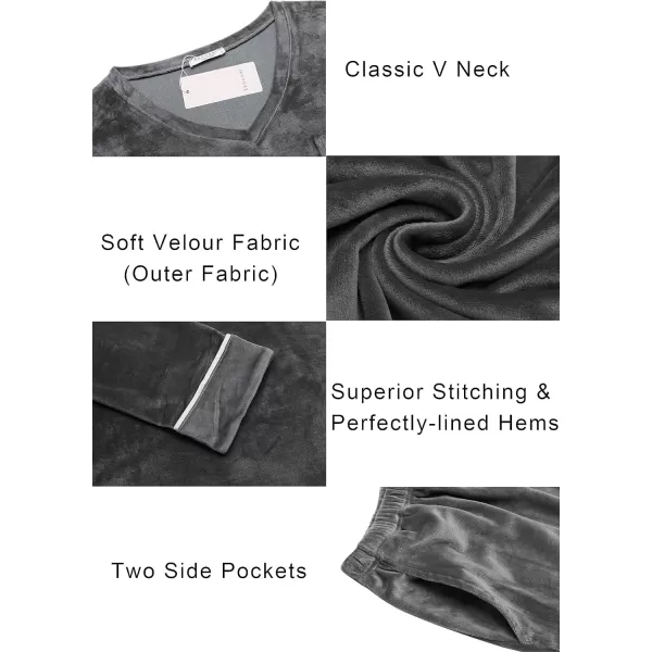 Ekouaer Couples Matching Pajamas Sets Velvet PJs Set for Men and Women Velour Long Sleeve Sleepwear SXXLWomen Deep Gray
