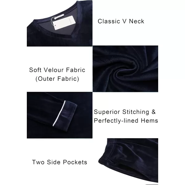 Ekouaer Couples Matching Pajamas Sets Velvet PJs Set for Men and Women Velour Long Sleeve Sleepwear SXXLWomen Navy