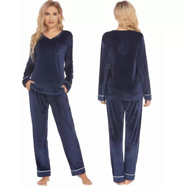 Ekouaer Couples Matching Pajamas Sets Velvet PJs Set for Men and Women Velour Long Sleeve Sleepwear SXXLWomen Navy