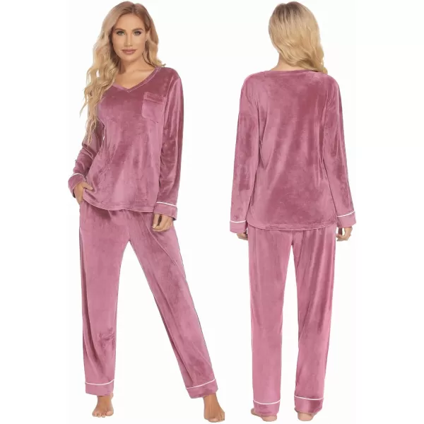 Ekouaer Couples Matching Pajamas Sets Velvet PJs Set for Men and Women Velour Long Sleeve Sleepwear SXXLWomen Pink