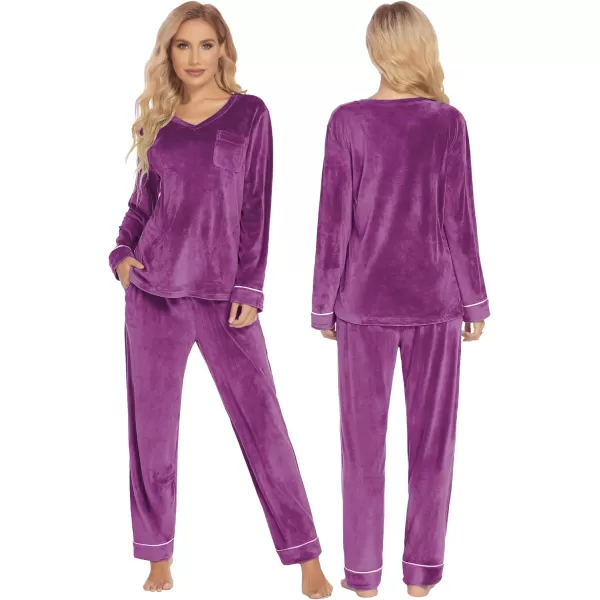 Ekouaer Couples Matching Pajamas Sets Velvet PJs Set for Men and Women Velour Long Sleeve Sleepwear SXXLWomen Purple