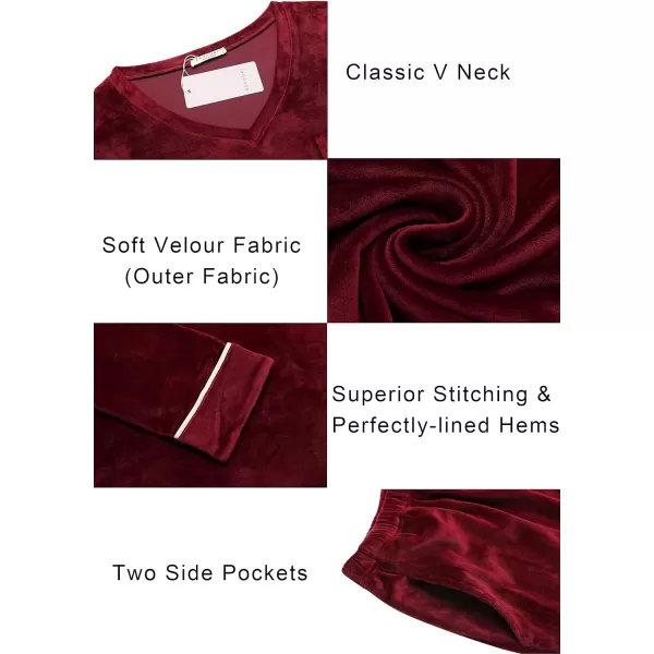 Ekouaer Couples Matching Pajamas Sets Velvet PJs Set for Men and Women Velour Long Sleeve Sleepwear SXXLWomen Wine Red