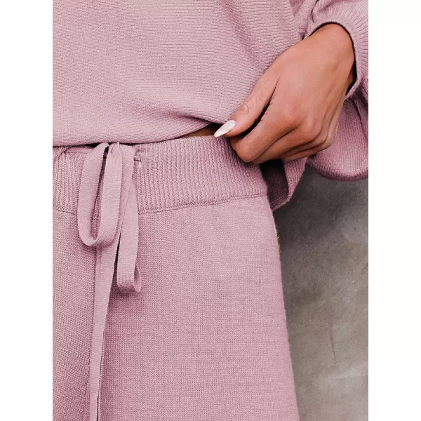 Ekouaer Knit Lounge Sets for Women 2 Piece Cozy Long Sleeve Pullover Sweater Top and Wide Leg Pants Set Pajamas OutfitsLotus Pink