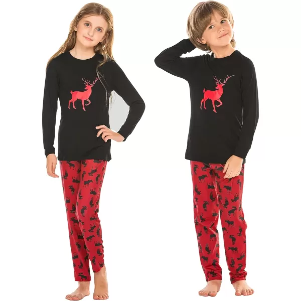 Ekouaer Matching Family Christmas Pajamas Holiday Sleepwear Set Long Sleeve Pullover and Printed Pants SXXLKids Black With Deer