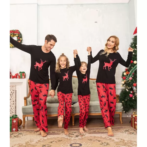 Ekouaer Matching Family Christmas Pajamas Holiday Sleepwear Set Long Sleeve Pullover and Printed Pants SXXLKids Black With Deer