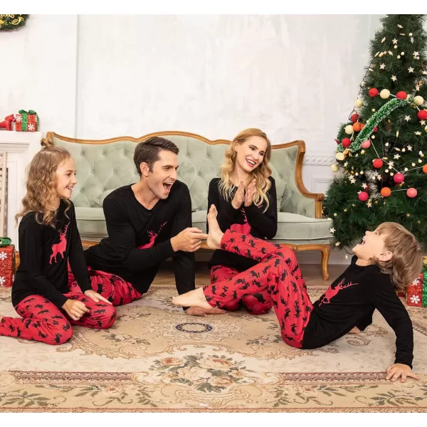 Ekouaer Matching Family Christmas Pajamas Holiday Sleepwear Set Long Sleeve Pullover and Printed Pants SXXLKids Black With Deer