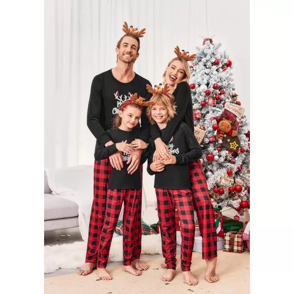 Ekouaer Matching Family Christmas Pajamas Holiday Sleepwear Set Long Sleeve Pullover and Printed Pants SXXLKids Deer With Red Plaid