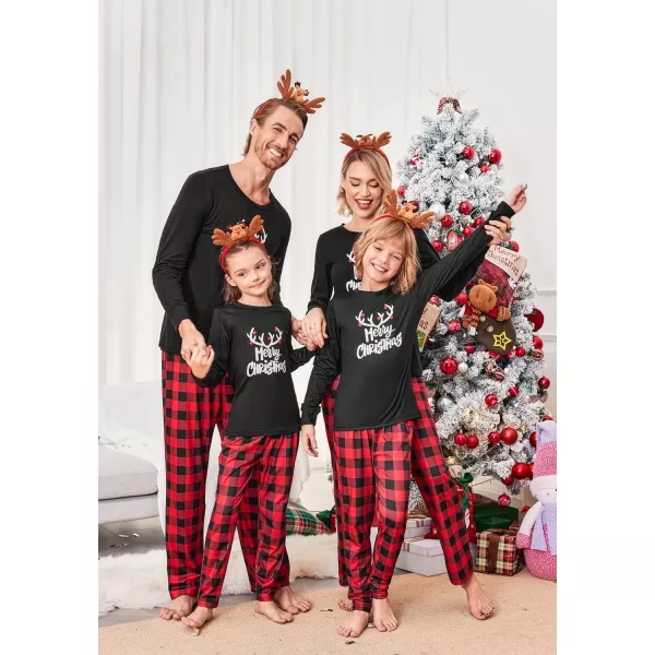 Ekouaer Matching Family Christmas Pajamas Holiday Sleepwear Set Long Sleeve Pullover and Printed Pants SXXLKids Deer With Red Plaid