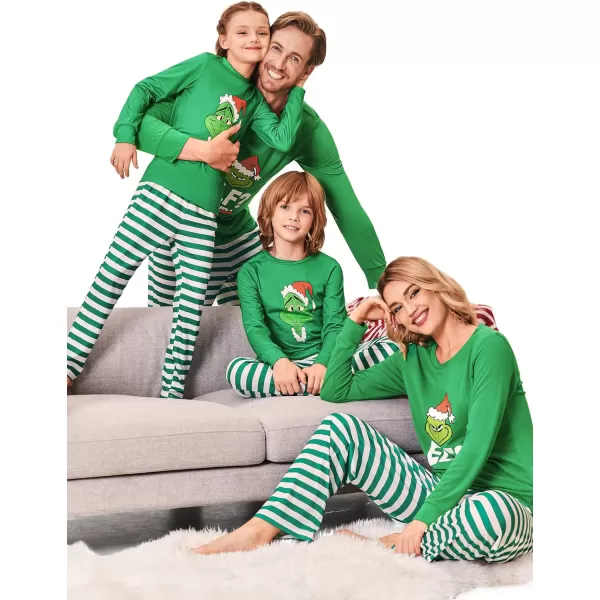 Ekouaer Matching Family Christmas Pajamas Holiday Sleepwear Set Long Sleeve Pullover and Printed Pants SXXLKids Green Stripes