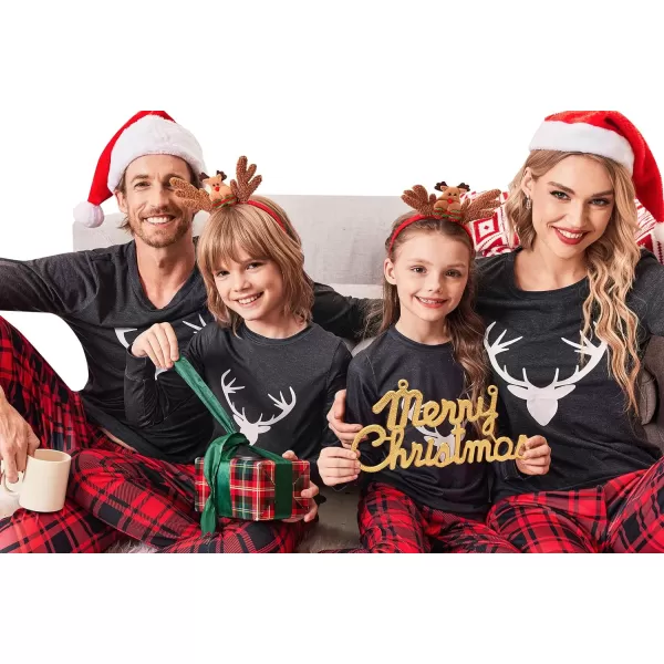 Ekouaer Matching Family Christmas Pajamas Holiday Sleepwear Set Long Sleeve Pullover and Printed Pants SXXLKids Mgrey Textile With Deer