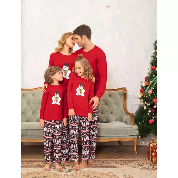 Ekouaer Matching Family Christmas Pajamas Holiday Sleepwear Set Long Sleeve Pullover and Printed Pants SXXLKids Red With Snowman