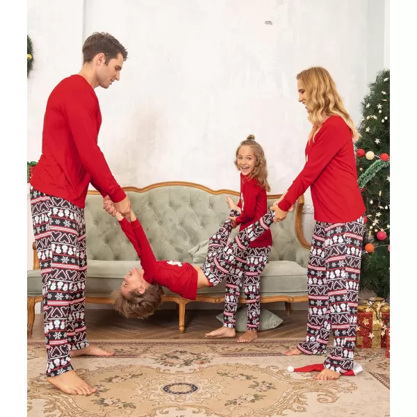 Ekouaer Matching Family Christmas Pajamas Holiday Sleepwear Set Long Sleeve Pullover and Printed Pants SXXLKids Red With Snowman