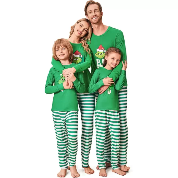 Ekouaer Matching Family Christmas Pajamas Holiday Sleepwear Set Long Sleeve Pullover and Printed Pants SXXLMen Green Stripes