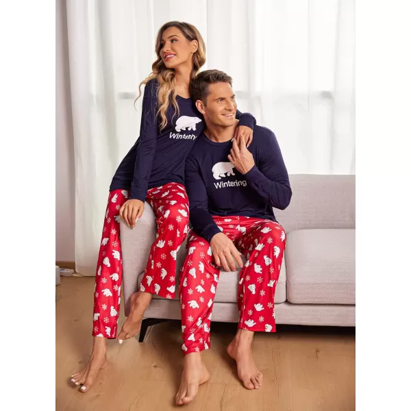 Ekouaer Matching Family Christmas Pajamas Holiday Sleepwear Set Long Sleeve Pullover and Printed Pants SXXLMen Navy With Polar Bear