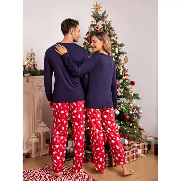 Ekouaer Matching Family Christmas Pajamas Holiday Sleepwear Set Long Sleeve Pullover and Printed Pants SXXLMen Navy With Polar Bear