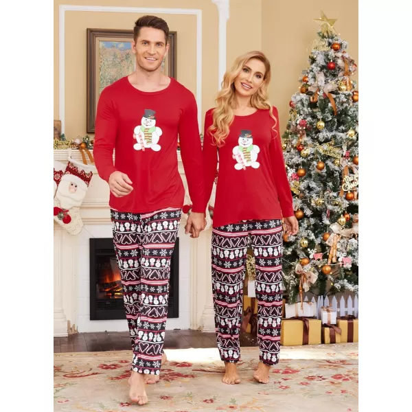 Ekouaer Matching Family Christmas Pajamas Holiday Sleepwear Set Long Sleeve Pullover and Printed Pants SXXLMen Red With Snowman