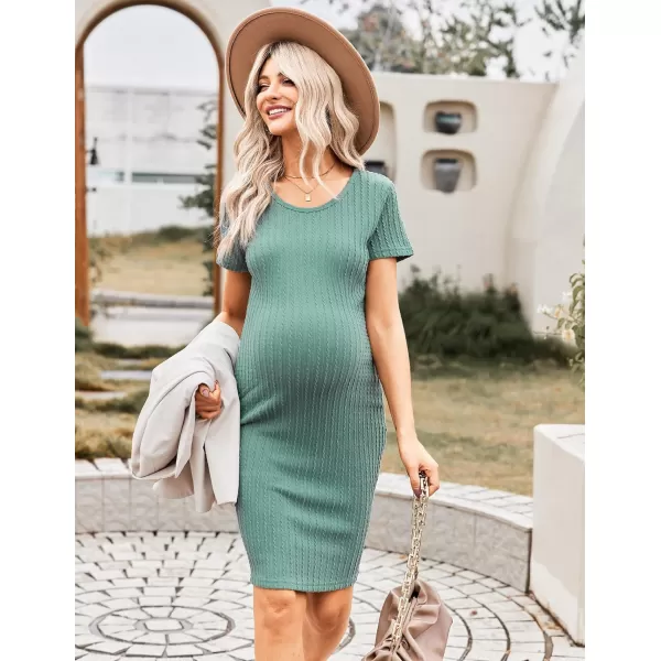 Ekouaer Maternity Dress Rib Knit Short Sleeve Bodycon Dresses Casual Stretchy Pregnancy Clothes SXXLA Mint Green