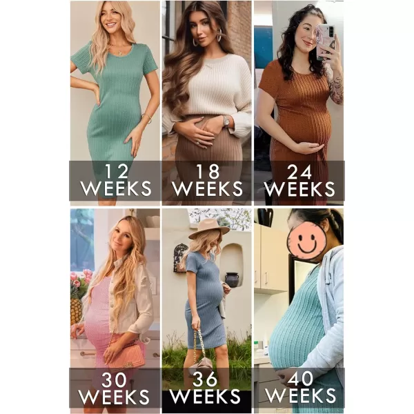 Ekouaer Maternity Dress Rib Knit Short Sleeve Bodycon Dresses Casual Stretchy Pregnancy Clothes SXXLA Mint Green