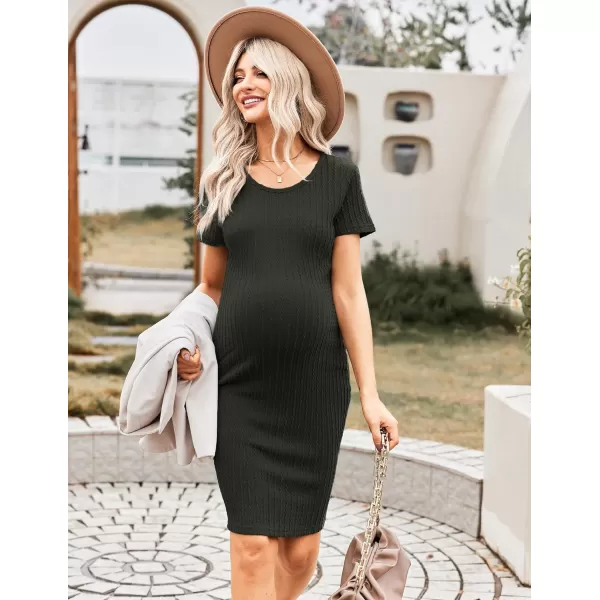 Ekouaer Maternity Dress Rib Knit Short Sleeve Bodycon Dresses Casual Stretchy Pregnancy Clothes SXXLDark Green