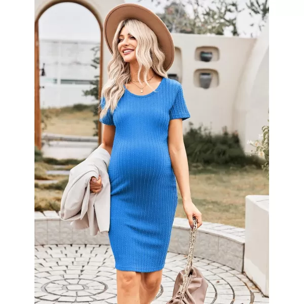 Ekouaer Maternity Dress Rib Knit Short Sleeve Bodycon Dresses Casual Stretchy Pregnancy Clothes SXXLRoyal Blue