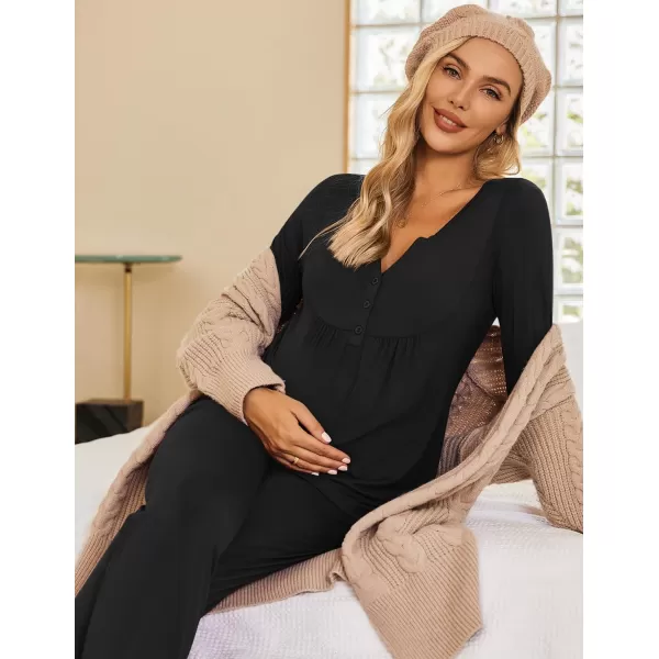 Ekouaer Maternity Nursing Pajama Sets Labor Delivery Pjs Long Sleeve Breastfeeding Pajamas Pregnancy Sleepwear Set SXXLBlack