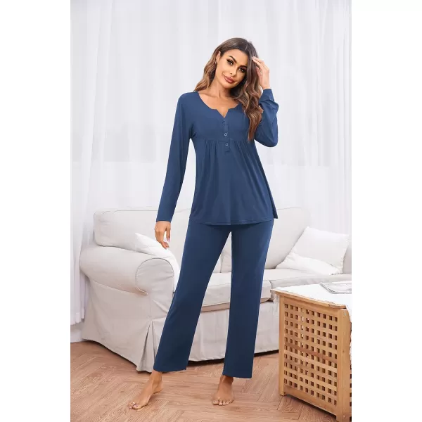 Ekouaer Maternity Nursing Pajama Sets Labor Delivery Pjs Long Sleeve Breastfeeding Pajamas Pregnancy Sleepwear Set SXXLBlue