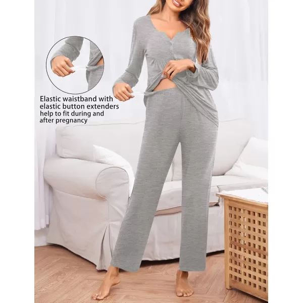 Ekouaer Maternity Nursing Pajama Sets Labor Delivery Pjs Long Sleeve Breastfeeding Pajamas Pregnancy Sleepwear Set SXXLHeather Grey