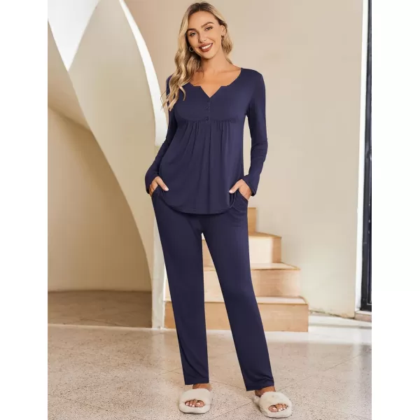 Ekouaer Maternity Nursing Pajama Sets Labor Delivery Pjs Long Sleeve Breastfeeding Pajamas Pregnancy Sleepwear Set SXXLNavy Blue