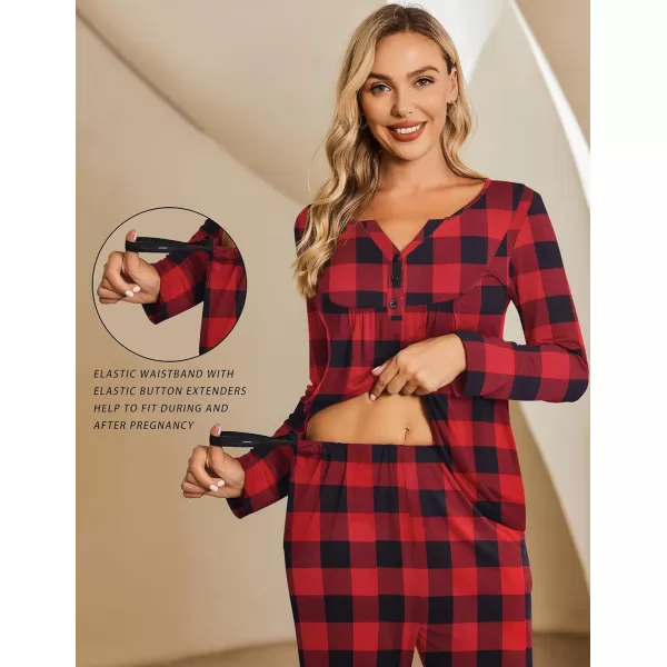 Ekouaer Maternity Nursing Pajama Sets Labor Delivery Pjs Long Sleeve Breastfeeding Pajamas Pregnancy Sleepwear Set SXXLRed amp Black Plaid