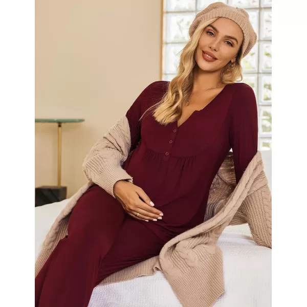 Ekouaer Maternity Nursing Pajama Sets Labor Delivery Pjs Long Sleeve Breastfeeding Pajamas Pregnancy Sleepwear Set SXXLWine Red