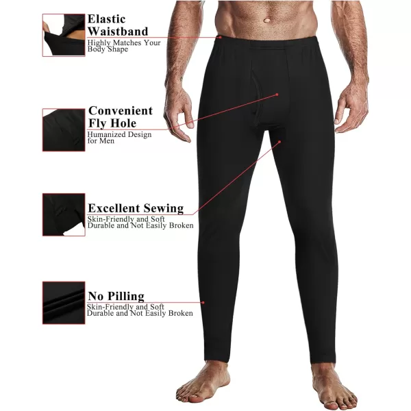 Ekouaer Mens Long Johns Thermal Underwear Micro Soft Fleece Lined Base Layer Set Cold Weather Warm Underwear Top and BottomBlack