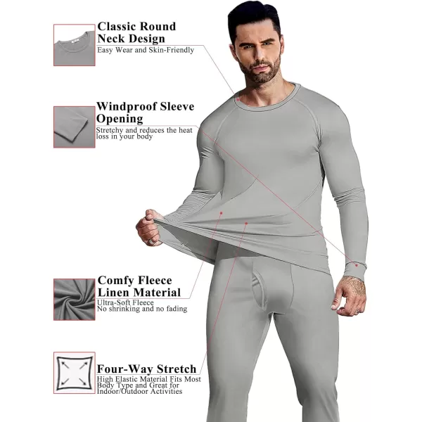 Ekouaer Mens Long Johns Thermal Underwear Micro Soft Fleece Lined Base Layer Set Cold Weather Warm Underwear Top and BottomLight Grey