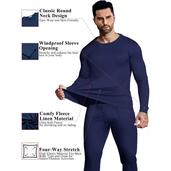 Ekouaer Mens Long Johns Thermal Underwear Micro Soft Fleece Lined Base Layer Set Cold Weather Warm Underwear Top and BottomNavy Blue