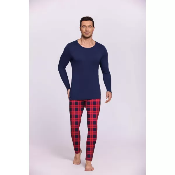 Ekouaer Mens Long Johns Thermal Underwear Micro Soft Fleece Lined Base Layer Set Cold Weather Warm Underwear Top and BottomNavy Top With Red Blackplaid Pants