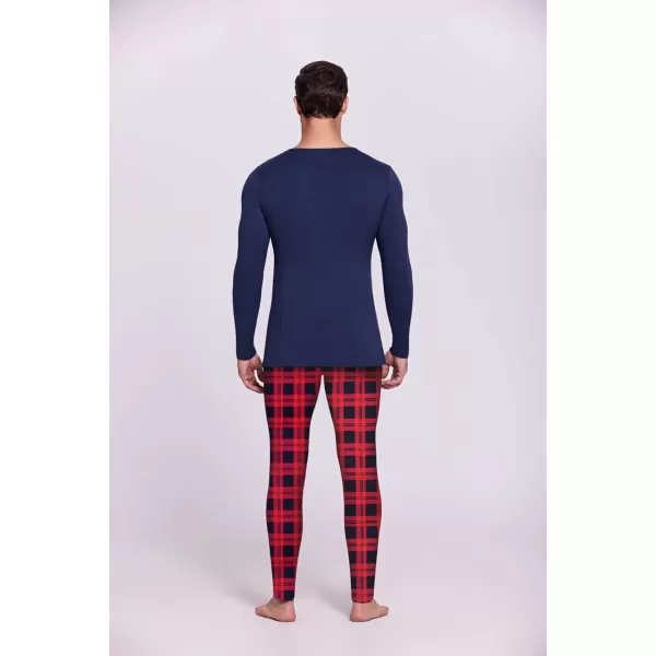 Ekouaer Mens Long Johns Thermal Underwear Micro Soft Fleece Lined Base Layer Set Cold Weather Warm Underwear Top and BottomNavy Top With Red Blackplaid Pants