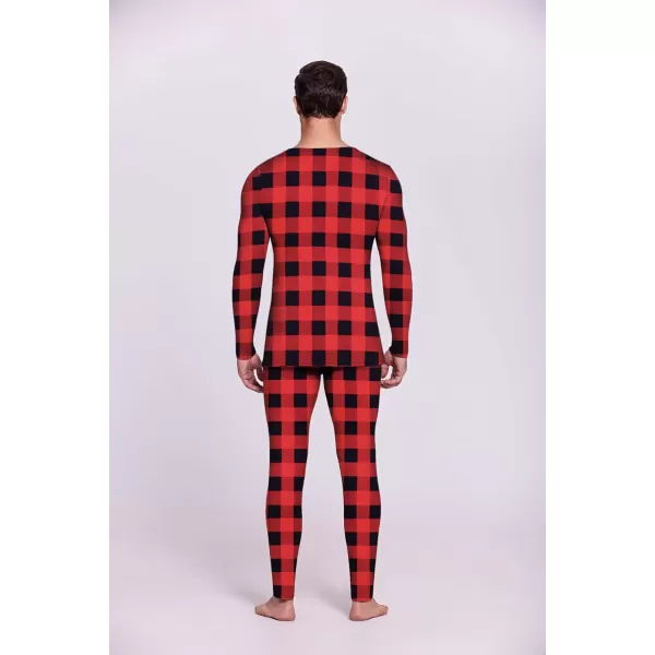 Ekouaer Mens Long Johns Thermal Underwear Micro Soft Fleece Lined Base Layer Set Cold Weather Warm Underwear Top and BottomRed Black  Plaid