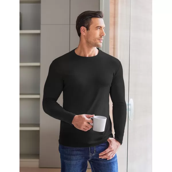 Ekouaer Mens Long Sleeve Shirts Crew Neck Fleece Thermal Undershirts Midweight Sweatshirts Soft Base Layer Pullover Tee Tops2pcs Black Khaki