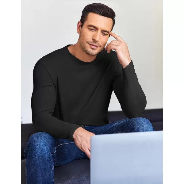 Ekouaer Mens Long Sleeve Shirts Crew Neck Fleece Thermal Undershirts Midweight Sweatshirts Soft Base Layer Pullover Tee TopsBlack